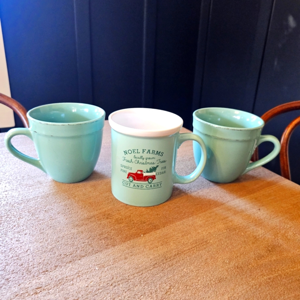 Christmas mug set of 3 teal blue